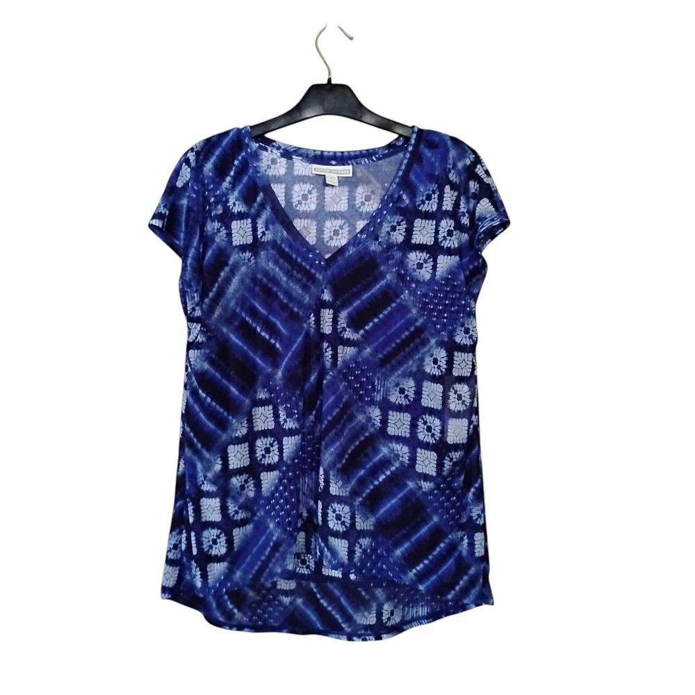 Dana Buchman Blue Patch Short Sleeve Swing Tee V-Neck Top WB71K116RP Medium